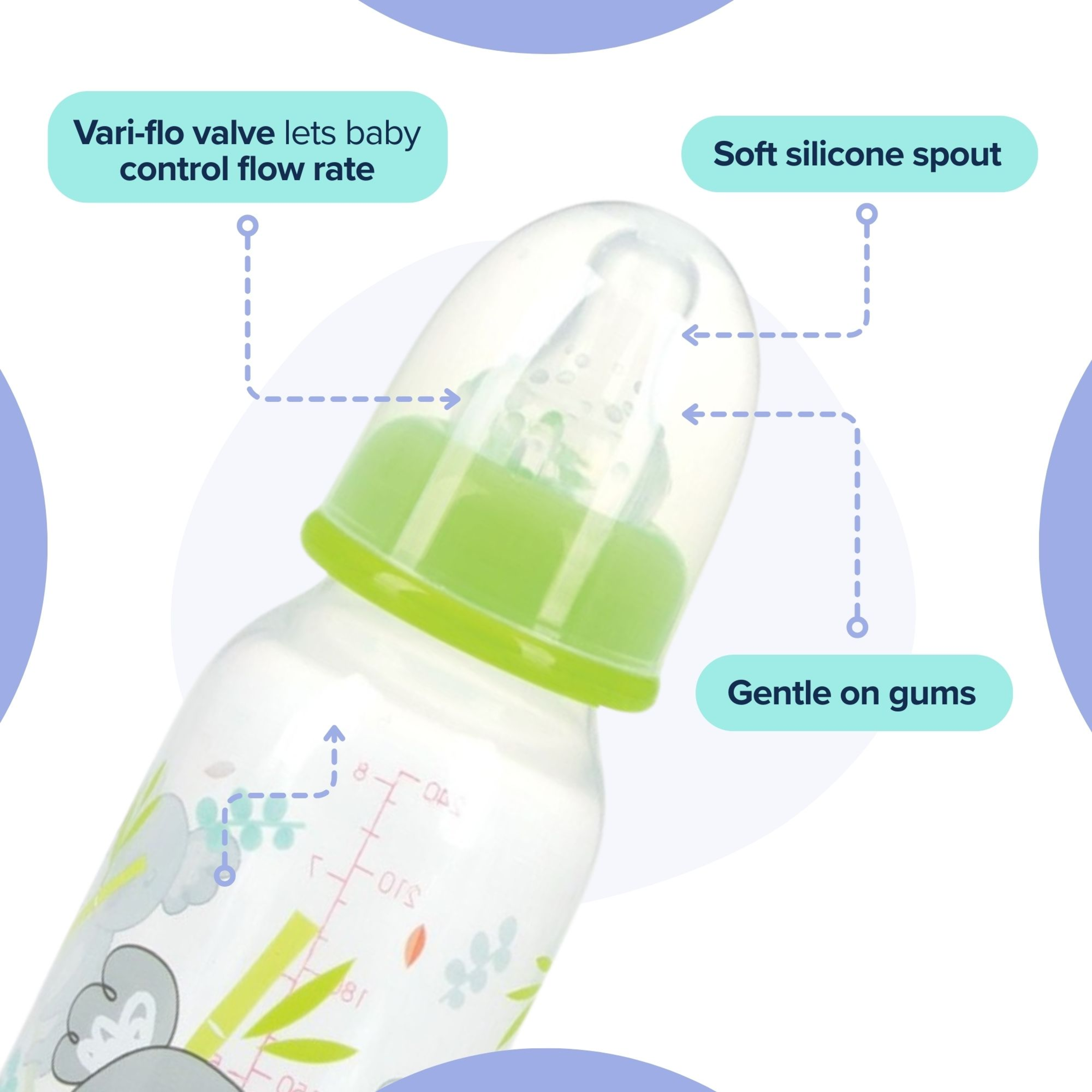 Nuby Standard Neck Bottles with Vari Flow Teat 3 Pack 240ml