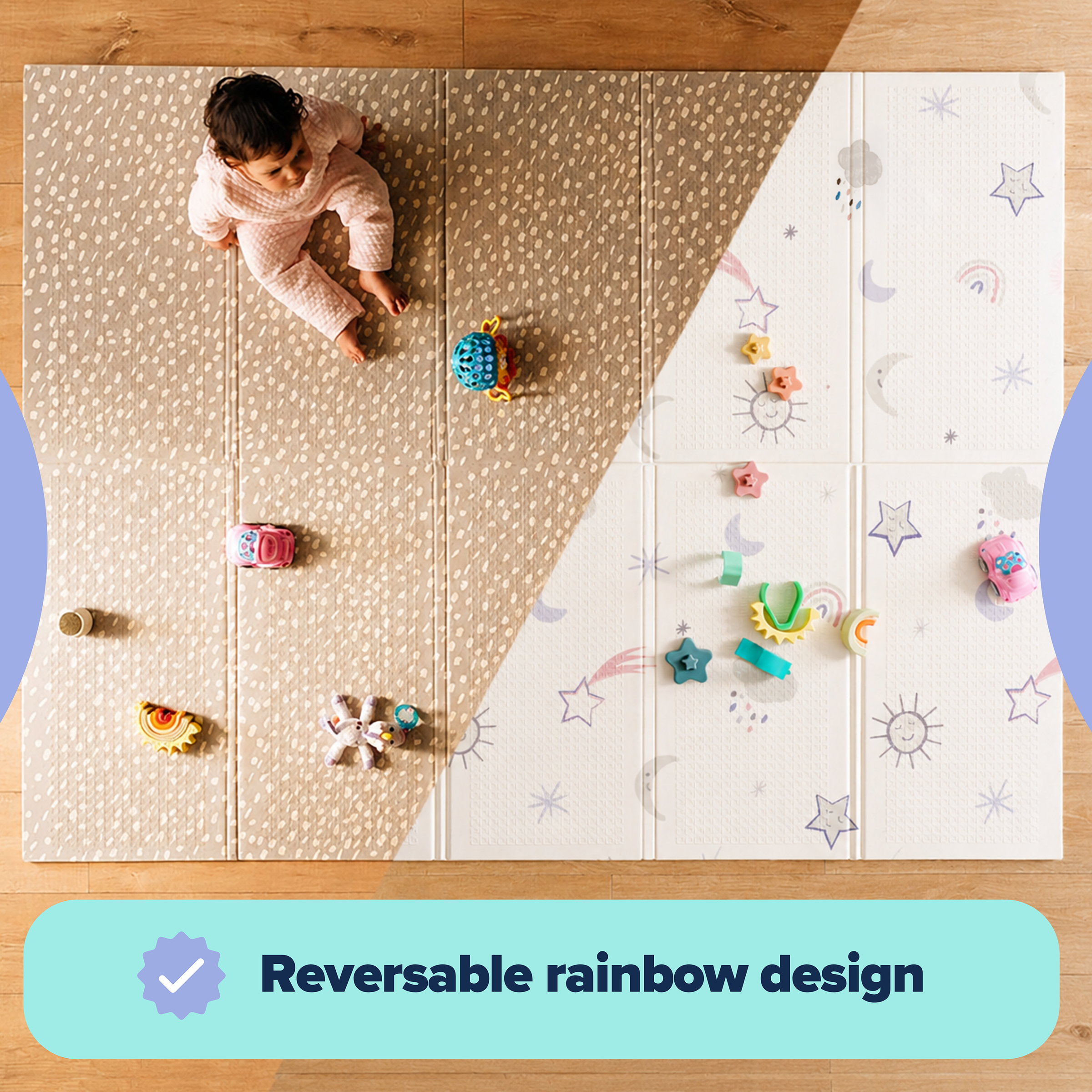Nuby Reversible Foldable Play Mat Assorted (Rainbow or Safari)