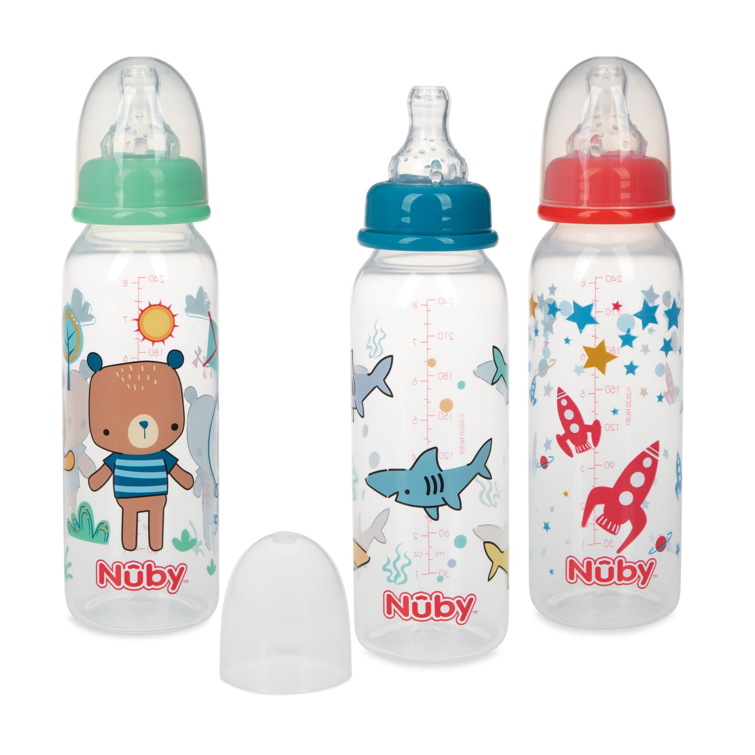 Nuby Standard Neck Bottles with Vari Flow Teat 3 Pack 240ml