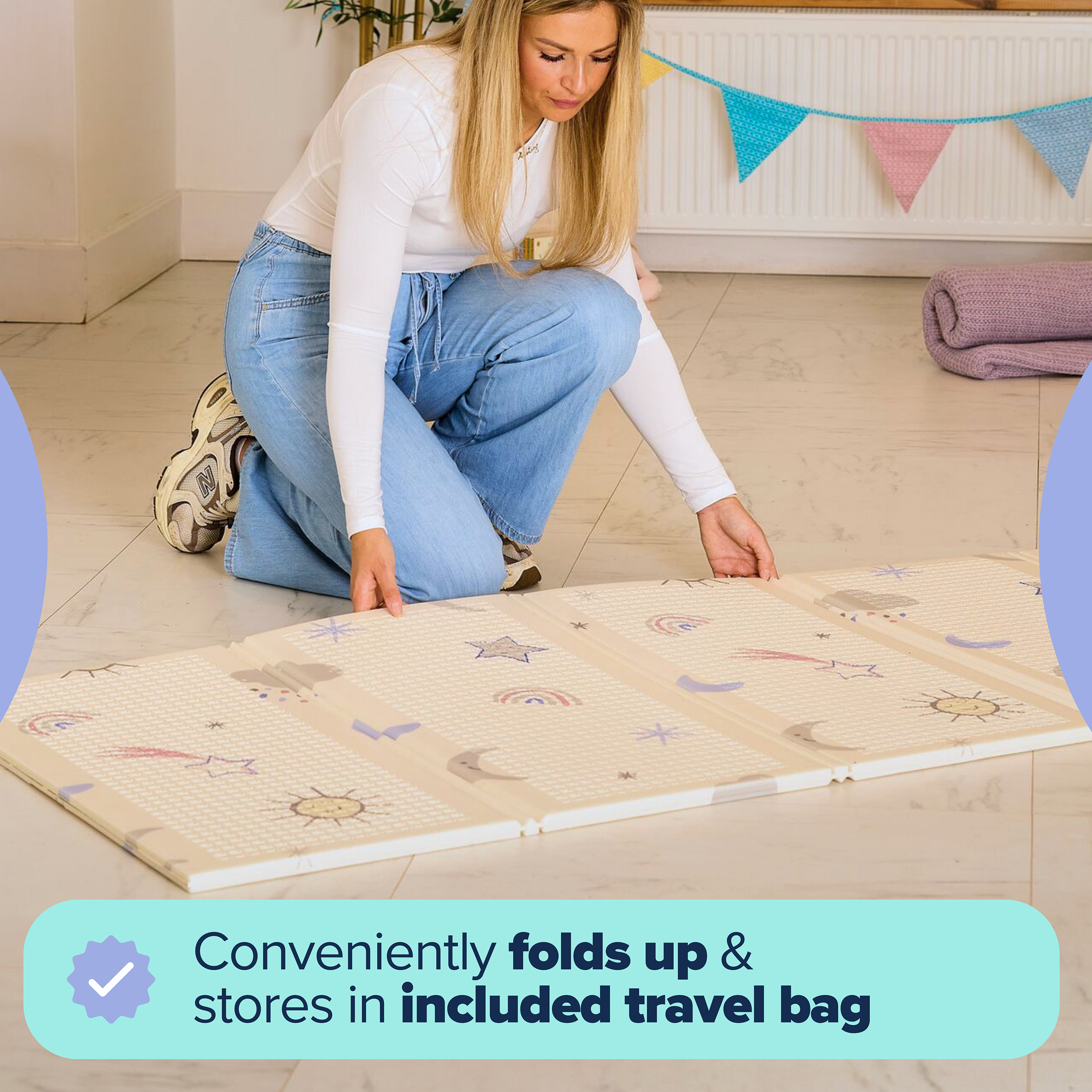 Nuby Reversible Foldable Play Mat Assorted (Rainbow or Safari)