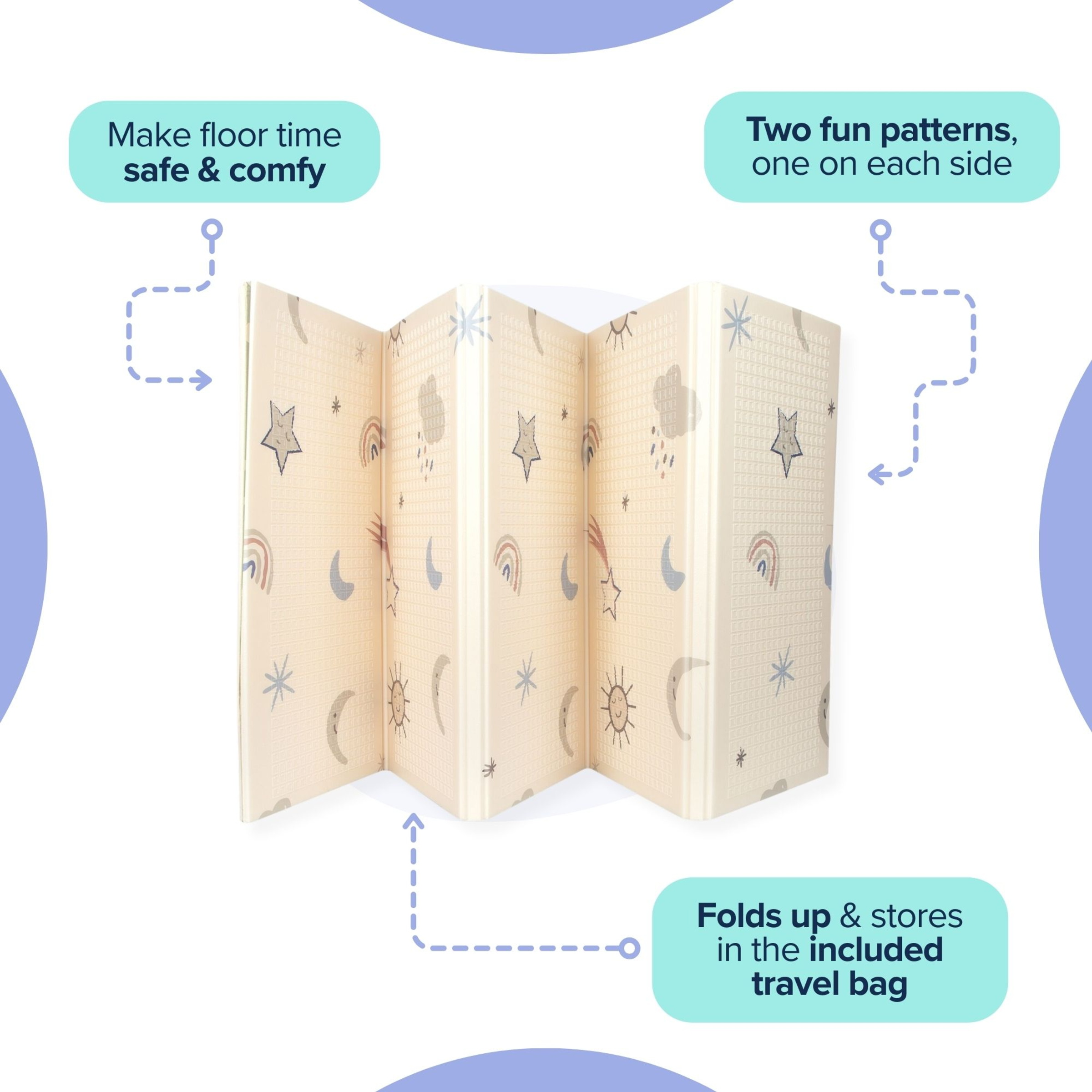Nuby Reversible Foldable Play Mat Assorted (Rainbow or Safari)