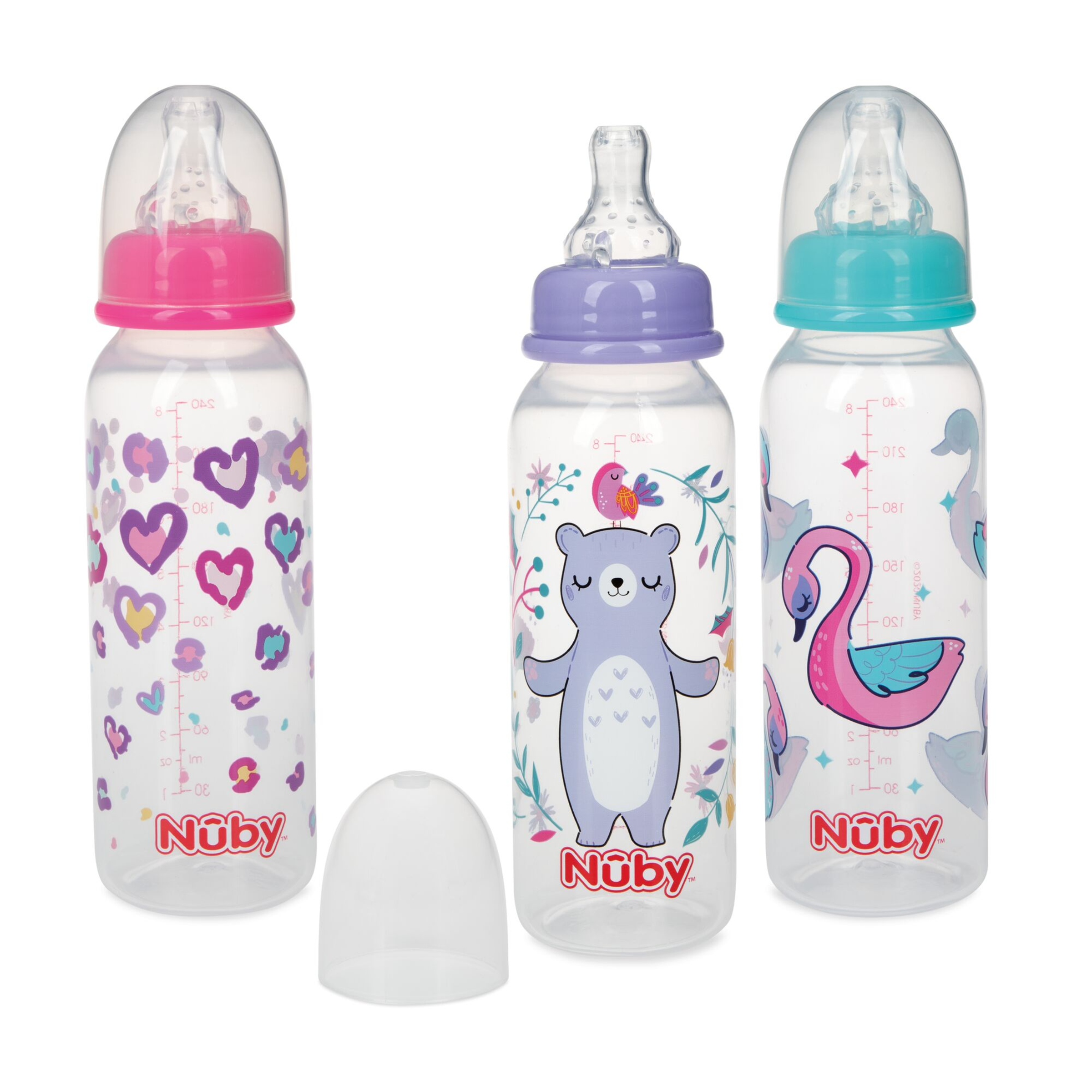 Nuby Standard Neck Bottles with Vari Flow Teat 3 Pack 240ml