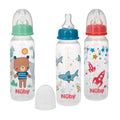 Nuby Printed Standard Neck Bottles with Vari Flow Teat 3 Pack 240ml