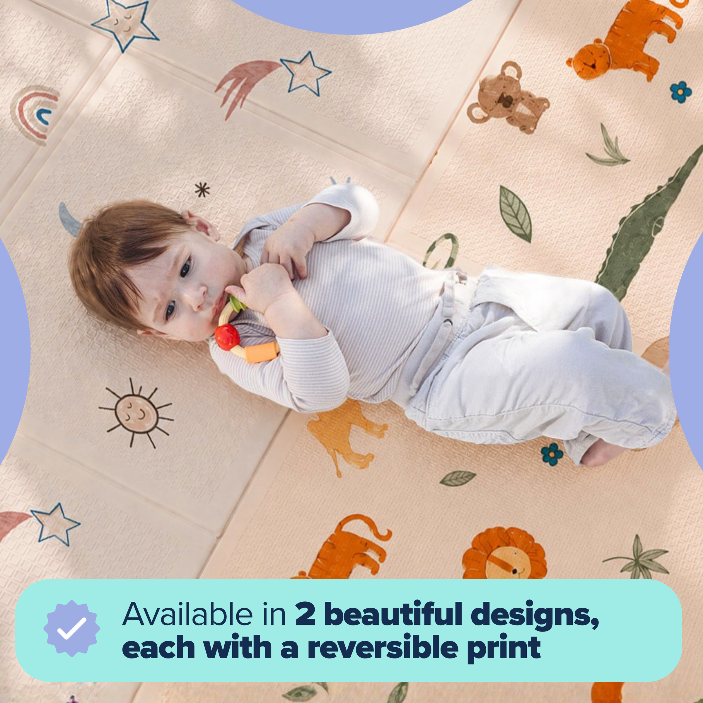 Nuby Reversible Foldable Play Mat Assorted (Rainbow or Safari)