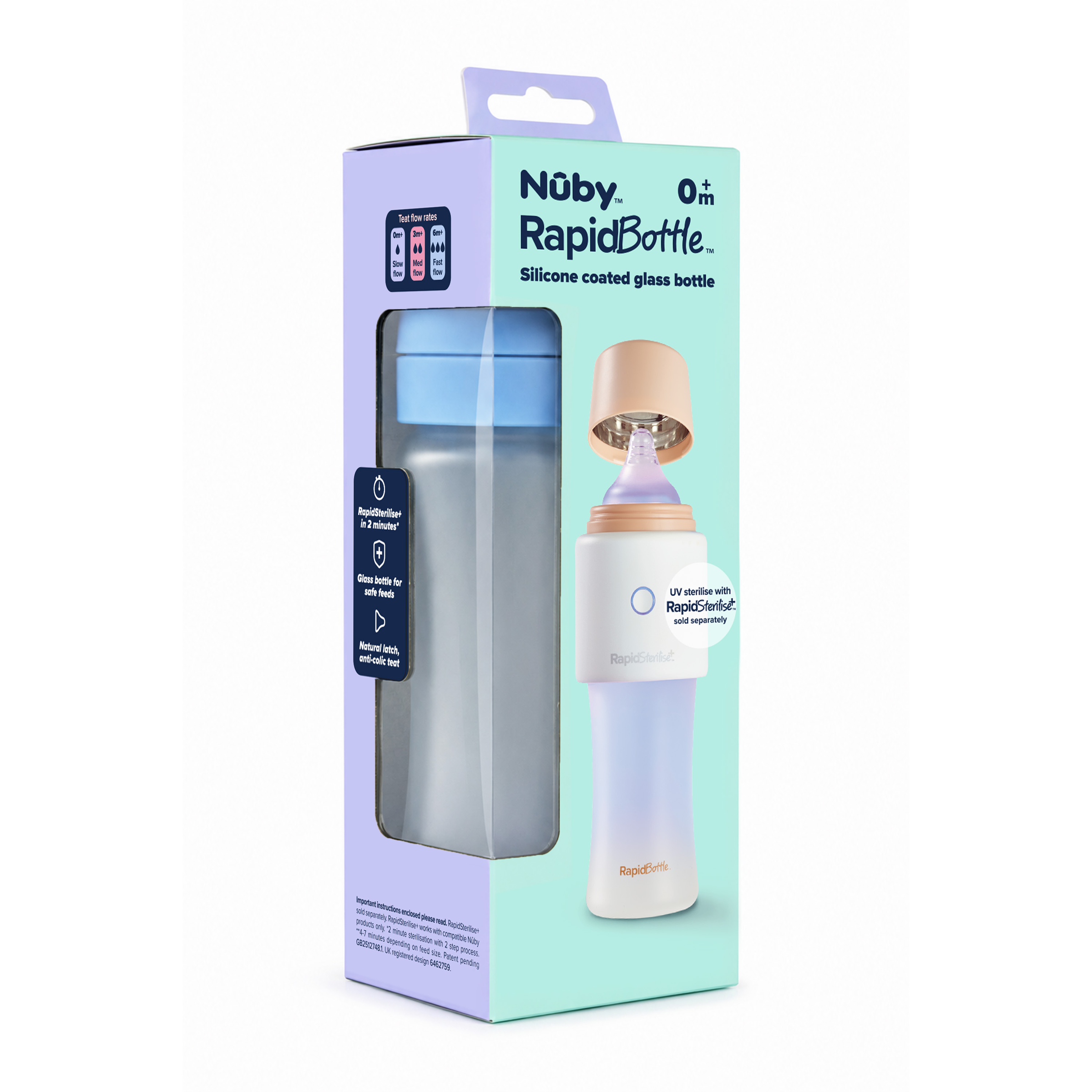 Nuby RapidBottle Glass Baby Bottle Blue 270ml 