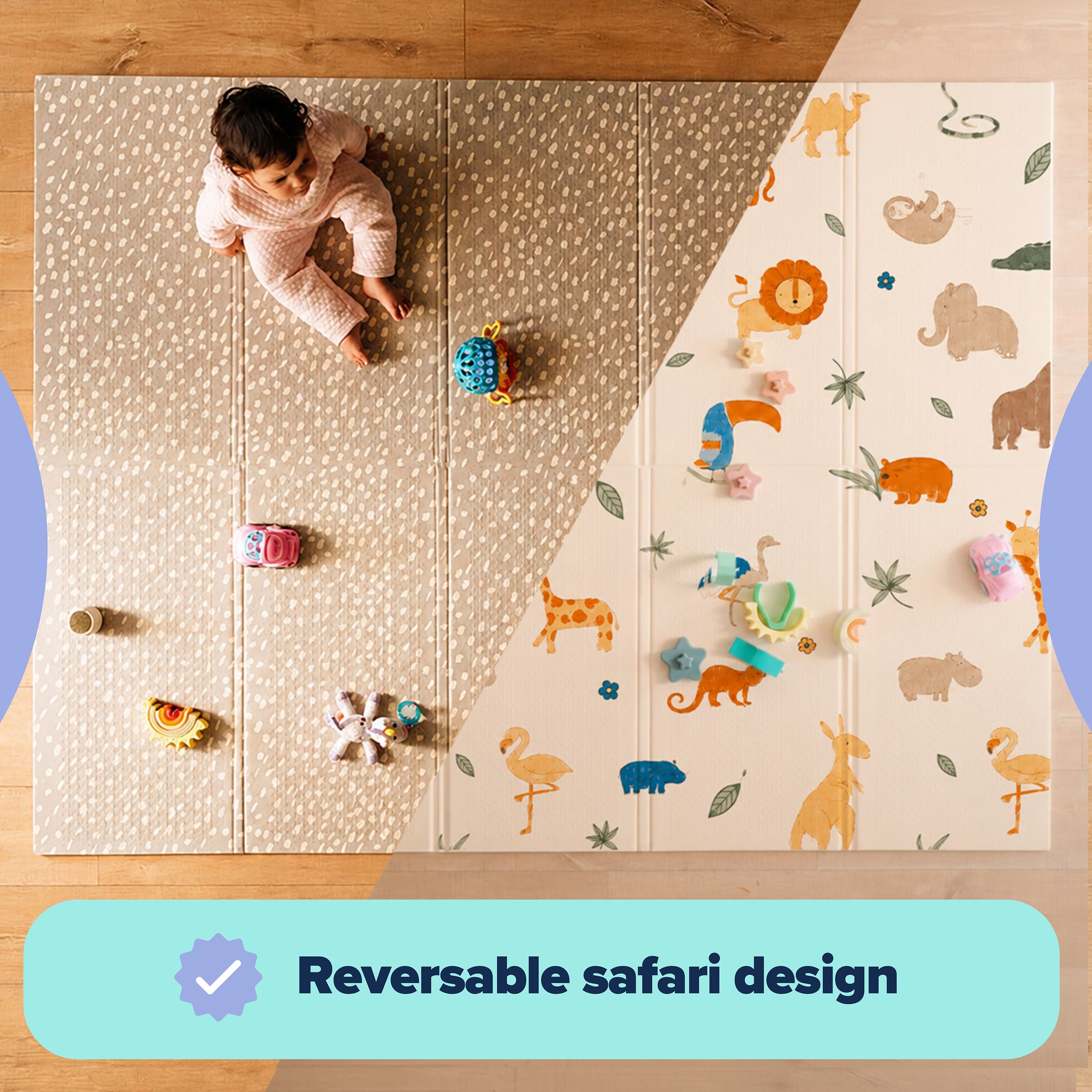 Nuby Reversible Foldable Play Mat Assorted (Rainbow or Safari)