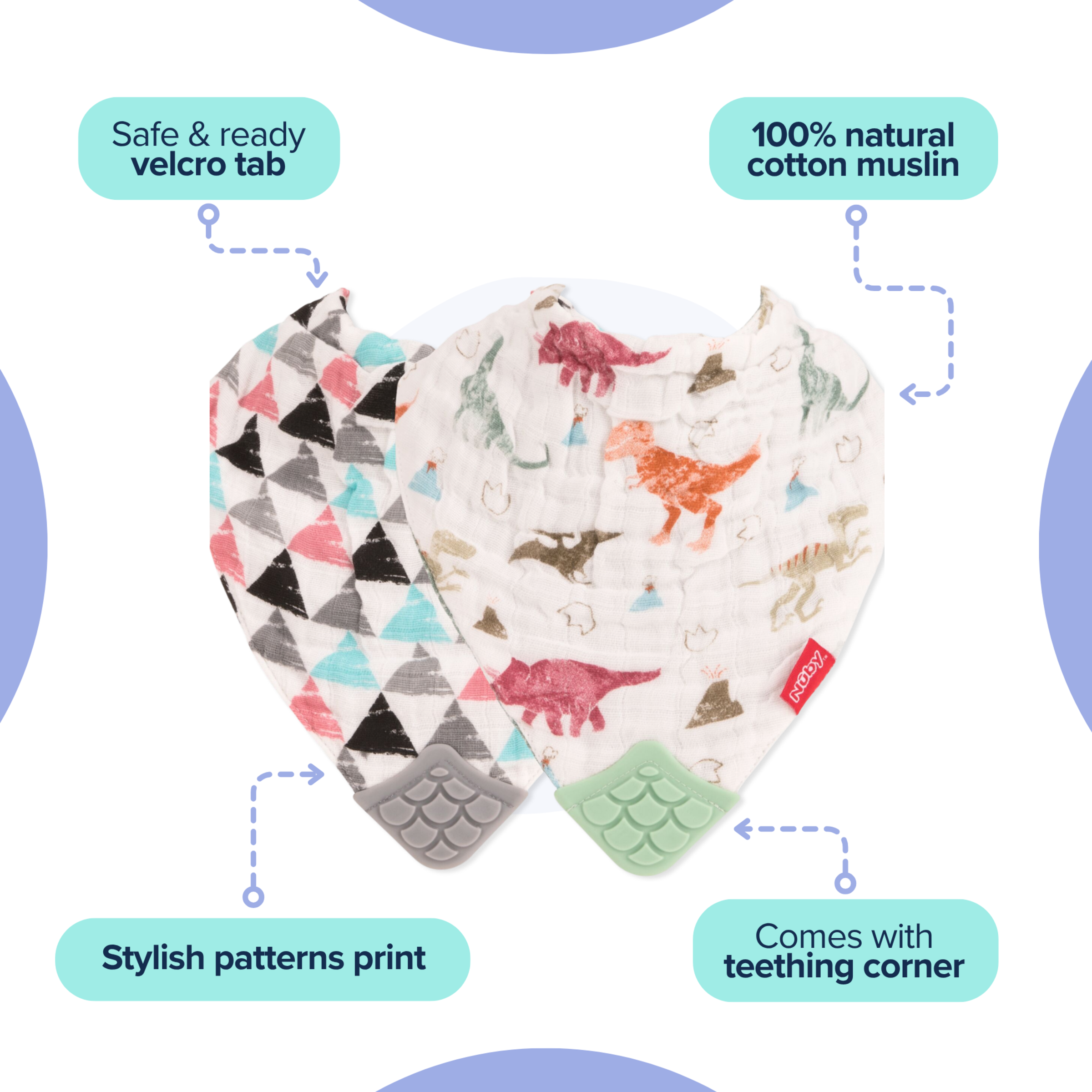 Nuby Muslin Bandana Bibs with Teething Corner
