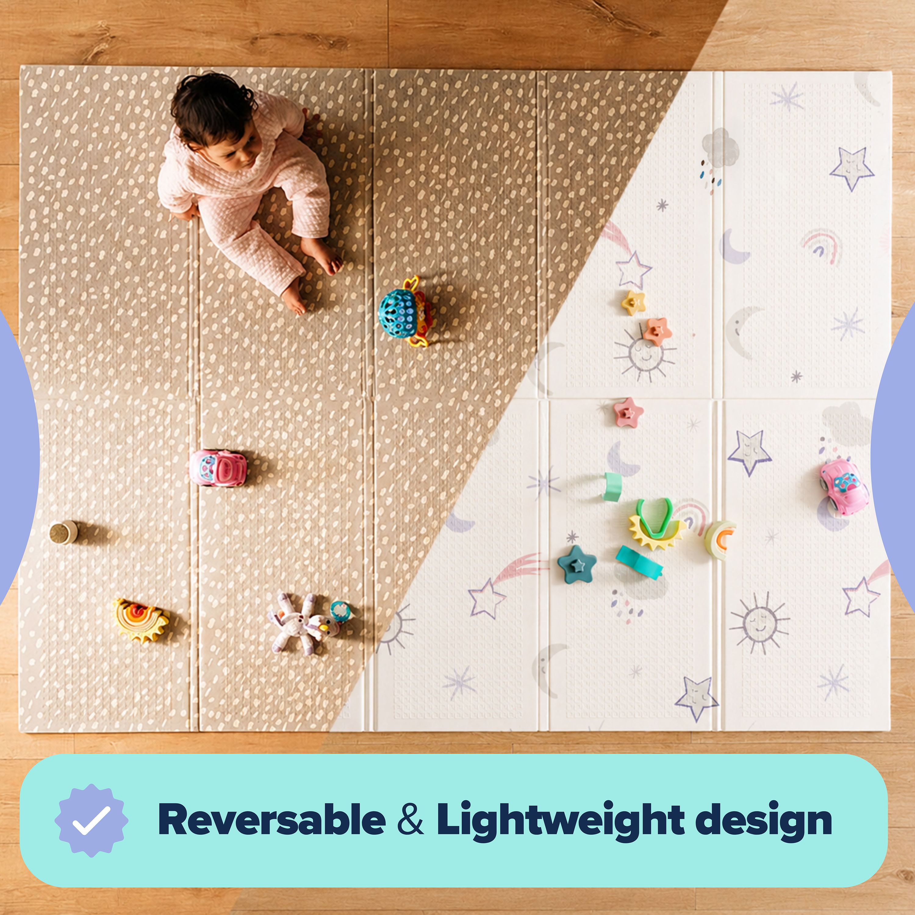 Nuby Reversible Foldable Play Mat Assorted (Rainbow or Safari)